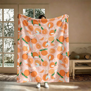 Peach Orange Floral WhiteFlannel Blanket Warm Soft Halloween Christmas Couch Warm Cozy Decorative Decor Gift for All Season