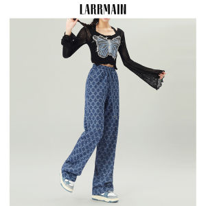 High Waist Wide Leg Drawstring Casual Sports Pants Womens Autumn Style American Spicy Straight Leg Jeans by LARRMAIN