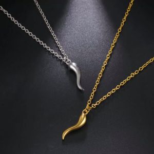 Lemegeton Italian Lucky Horn Charm Good Luck Pendant Necklace for Man And Women Link Chain Silver Color Fashion Necklace Gift