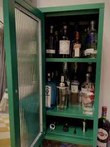 Home Use Glass Wine Cabinet Wall Mounted Iron Storage Tea Water New Narrow Stand Cabinet Light Luxury Style Adjustable Shelves