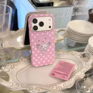 Sanrio | Double Sided Matte Pink Polka Dot My Melody Phone Case Shockproof Anti-fingerprint Protective Cover For iPhone 17 16 15 Pro Max