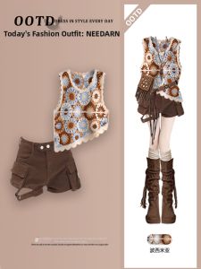 NEEDARNA | Travel Wear Bohemian Mielade Western Cowboy Shorts Set