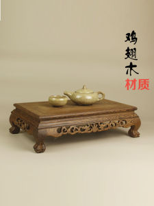 Redwood Carving Low Table Base Wooden Sculpture Potted Landscape Mount Long Rectangle Shelf New Classical Home Decoration