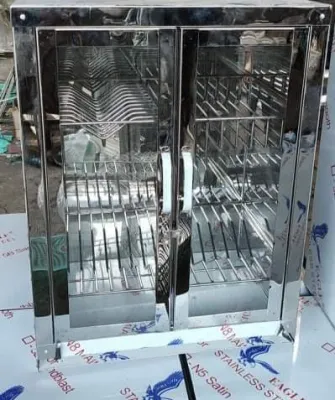 Stainless Dish Cabinet 2layer Glass Door small size