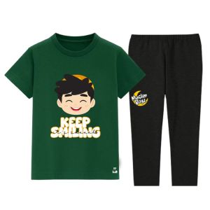 Setelan Baju Kaos Pendek Anak Laki-Laki Muslim Series Zayyan Smiling Sunnah Bahan Katun Combed