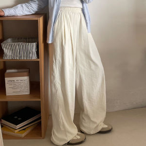 Ladies Creamy Sack Pants Spring Summer Casual Versatile Small Size Drapey Lazy Feel Wide Leg Velvet High Waist Hand Ironed