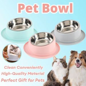 Pet Bowl Three Colors Cat Dog Anti Overturning Stainless Steel Feeding Bowl Portable Pet Water Bowl