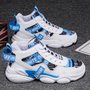 Mens Sporty Dad Shoes Spring Autumn New Trendy All-Match Youth Heightening Thick Bottom Casual High-Top Warm Rubber Outsole