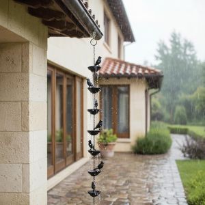 Creative Birds On Cups Metal Rain Chain Rain Catcher Gutter Roof Rainwater Catcher Chain Drainage Downspout Tool Outdoor Decor