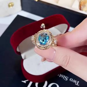 Huitan Classic Elegant Ring for Women Party Wedding Luxury Finger Accessories Gold Color Delicate Jewelry Inlaid Shiny Blue CZ