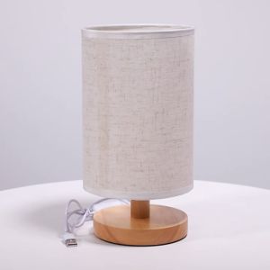 Small Bedside Table Lamp for Bedroom Minimalist Nightstand Lamp with Round Fabric Linen Shade Study Reading Desk Lamp for Kids Room Night Table Lamp for Living Room