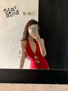 Original Hollow out Butterfly Knot One Piece Swimsuit Hot Spring Girl Slimming Tummy Covering Swimwear Casual Solid Color