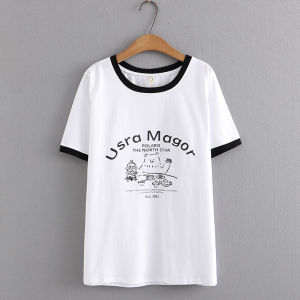 American Retro Fried Street Print T-Shirt Spring and Summer Short Sleeves Shoulder Contrast Color Stylish Color-Block Crew Neck Plus Size Tops