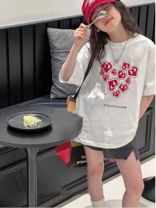 Phong Cách Hàn Quốc Áo Thun Nữ Tay Ngắn Cotton Vải Bông Quần Áo Mùa Hè Quần Lót Trẻ Em Áo Sơ Mi Cơ Sở Trẻ Em Cỡ Lớn Vừa Phải