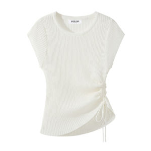 Slimming Side Drawstring Waist Round Neck Knit Tank Top
