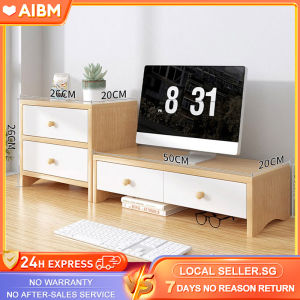 AIBM Computer Monitor Stand Keyboard Storage With Drawer Ergonomic Wooden Desktop Monitor Organizer Stand Table Receive Arrange Shelf