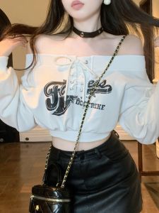 GUZILIAN | เสื้อสเวตเตอร์แขนยาวสไตล์อเมริกันพิมพ์ลายเซ็กซี่สำหรับผู้หญิง ทรงหลวม สไตล์เกาหลี ปกโปโล คอตั้ง แขนยาว ปกโปโล