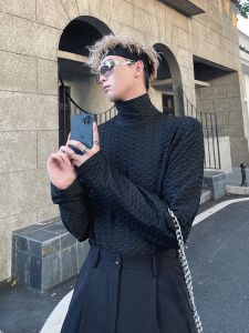 เสื้อยืดคอกลมแขนยาวผ้าไหมนุ่มสำหรับผู้ชาย ทรงหลวม คอกลมสูง ลำลอง เสื้อชั้นใน แฟชั่นฤดูใบไม้ร่วง เสื้อผ้าทำงาน