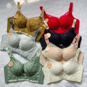 Wireless Lace Bra Five Rows of Buckles Massage Cup Collecting Side Breast Push up Adjustable Style Underwear for Young Women