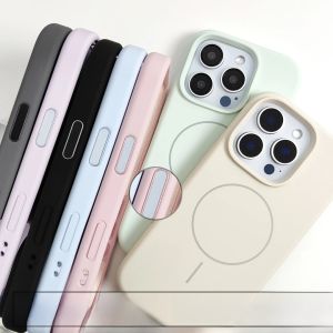 Magnetic Liquid Silicone Phone Case with Camera Shutter Button for Apple 16Promax iPhone 17Pro Soft Full Cover Anti-Fall Protection
