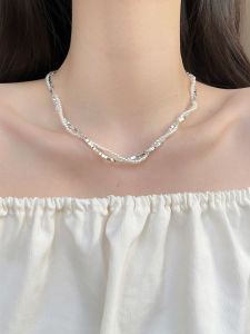 Double Layer Wrapped Silver Pearl Necklace Womens Fashion Jewelry Fresh Outburst Lockbone Chain Alloy Pendant Freshwater