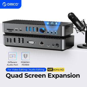 ORICO | ORICO USB C Docking Station Type C to 4K60Hz DP HDMI-Com 5 Different Display RJ45 PD 20 in 1 Mult Audio 5Gbps HUB for Desktop