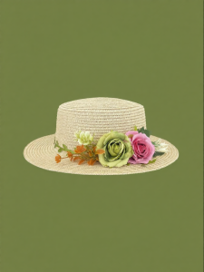 French Style Flower Woven Straw Hat Wide Brim Sunshade