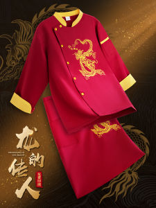 High-End Embroidered Dragon Chef Work Uniform Long Sleeve Autumn Winter Restaurant Specialized Hotel Kitchen Chinese Style Clothing