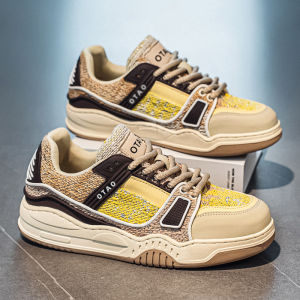 Trendy Mens Sports Shoes Increase Height Woven Flat Sole Casual All-Match Autumn Thick Bottom Youth Fashion Mesh Inner Lining