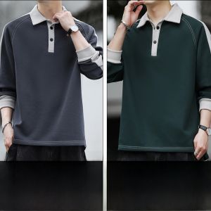 ROMON | Lormen Mens Long Sleeve Polo Shirt Casual Fashionable Youthful Cotton T-Shirt With Collar Spring Autumn New Style Loose Fit