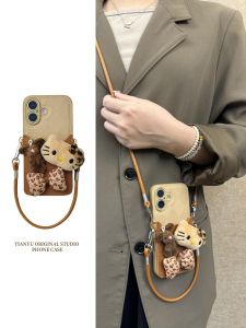 TianYu Vintage Plush Kt Cat Rabbit Card Holder Compatible with Huawei Pura80 P70pro Mate60 Diamond P50 Nova12pro Side Carry M40pro Cute
