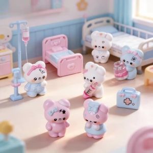 9PCS Medical Bear Resin Figurines Hospital Scene Miniatures DIY Dollhouse Accessories Micro Landscape Decor Parts