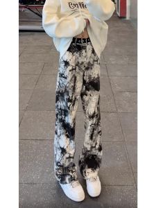 New Chinese Style Watercolor Tie Dye Straight Leg Jeans Men Spring Autumn American High Street Vibe Design Slimming Micro Flare Pants