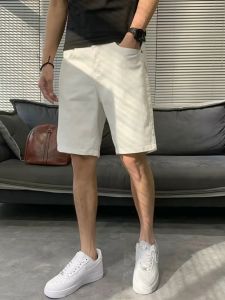 Quần Short Denim Nam Mùa Hè Mỏng Ống Đứng Màu Trắng Quần Jeans Nam Thời Trang Thường Ngày Năm Điểm Quần Jeans Nam