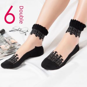 Tất Ren Thủy Tinh Mỏng Mùa Xuân Hè Cho Nữ Tất Cotton Nguyên Chất Thoáng Khí Chống Mài Mòn Cổ Rộng Trong Suốt