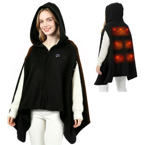 2-in-1 Wearable Heated Blanket Shawl Electric Hooded Poncho with Graphene Fast Heat 3 Levels Portable Winter Warm Wrap
