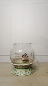 Tempat Minyak Pelita Sembahyang Motif Teratai Keramik Hijau Ukuran Kecil 1 Pcs