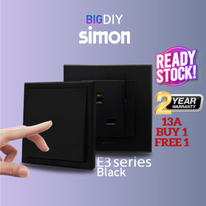 SIRIM!! 🔥13A Socket Buy 2 Free 1🔥Simon E3 Black SIMON Switch & Socket Outlet Suis Lampu 1 gang 2 gang 3 gang 4 gang 13A socket 20A Doorbell E3 Black