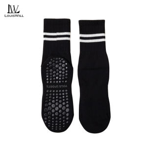 LouisWill ถุงเท้ากันลื่นกันลื่นถุงเท้ากีฬาถุงเท้าโยคะสำหรับผู้หญิงพื้นในบ้านบ้านถุงน่องผ้าฝ้ายเต้นพิลาทีสฟิตเนส