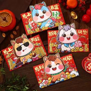 YESPERY 4Pcs Red Envelope 2026 Year of Horse Zodiac CNY Bag Lucky Angpao for Childrens Red Packet New Year Gift