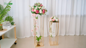 Golden Square Frame Geometric Wedding Decoration Props Iron Art Stand Flower Vessel Arrangement Metal Detachable Design