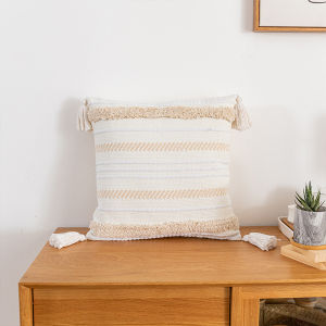 Tufted Woven Cushion Cover 30x50cm 45x45cm With Tassels Nordic Style Striped Beige Cotton Throw Pillow Case For Living Room Sofa Home Decoration