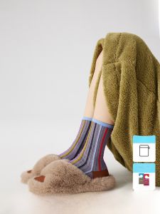 ถุงเท้าข้อสั้นลายทางสองด้าน Almond Rocks ถุงเท้าข้อสั้นผ้าฝ้ายผสมสำหรับผู้หญิงในฤดูใบไม้ร่วงและฤดูหนาว