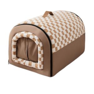 Teeker Pet Dog Kennel Warm Winter 2 in 1 Dog House with Detachable Mat Washable Dogs Bed Brown Nest Deep Sleep Tent for Medium Large Dogs Cat House Supplies