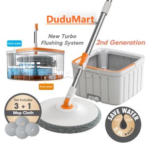 DuduMart Self Wash Spin Mop 2.0 Spinner Flat Mop 360 Rotating Cleaner With Turbo Flushing Bucket