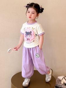 Childrens Cartoon Sports Set Cool Little Kids Two-Piece Set Short Sleeve Casual Pants Summer Wear for Girls Breathable Quick-Dry Machine Washable