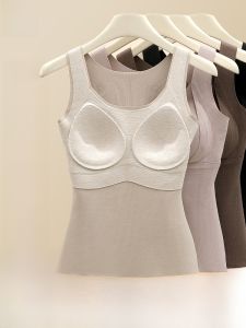 MiiOW | Áo ba lỗ lót lông cừu giữ nhiệt cho nữ MiiOW mùa thu đông có đệm ngực liền thân không cần mặc đồ lót Áo sơ mi lụa