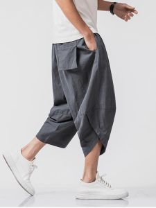 Loose Cotton Linen Harlan Pants Mens Summer Large Size Lantern Wide Leg Carrot Pants Casual Breathable Youthful Style