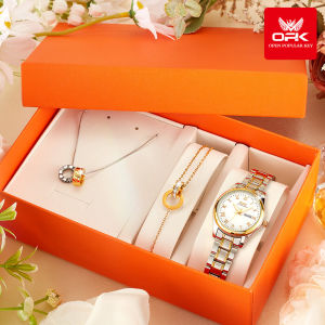 OPK Women Watch Set Korean Style Waterproof Original Casual Fashion Stainless Steel Quartz Calendar Luminous Jam Tanggan Perempuan