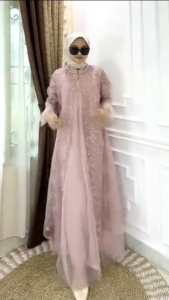 Gamis Dewasa Terbaru Lydia Dres Tille Mix Brukat Full Puring Aplikasi Payet M L XL XXL 3XL Dress Kondangan Wanita Elegan Jumbo Busui Friendly Baju Muslimah Seragaman Remaja Kekinian Warna Mahogany Burgundy Hitam Dusty
